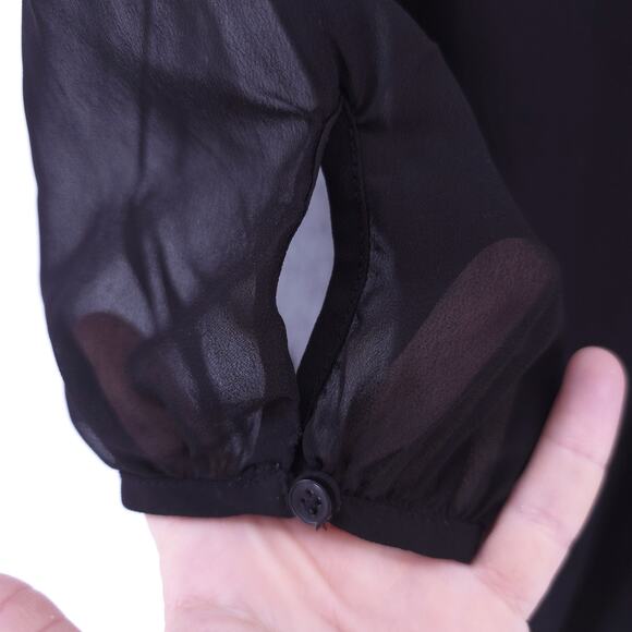 AEO American Eagle Boho Peasant 70s Black Sheer Embroidered Blouse Rope Tassel M - Picture 13 of 13